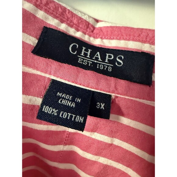 Chaps Pink Striped Button Up Shirt 3X XXXL Collared 3/4 Sleeve Top White Casual - Picture 3 of 11